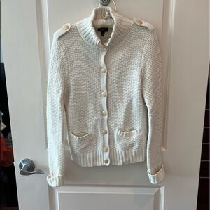 Talbots Sweater Womens Large Cardigan Button Ivory Chunky Knit Wool